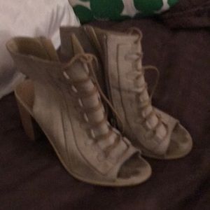 Very volatile tan open toe sandal/bootie